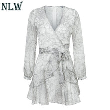 Load image into Gallery viewer, NLW 2019 Long Sleeve Chiffon Women Dress Feminino Party Ruffle Dress Elegant Casual Vintage Autumn Winter Pink Dresses Vestidos