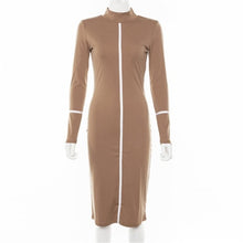 Load image into Gallery viewer, Simenual Casual Bodycon Women Long Dress Fashion Full Sleeve Striped Patchwork  Dresses Fashion Turtleneck Ladies Skinny Dresses