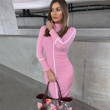 Load image into Gallery viewer, Simenual Casual Bodycon Women Long Dress Fashion Full Sleeve Striped Patchwork  Dresses Fashion Turtleneck Ladies Skinny Dresses