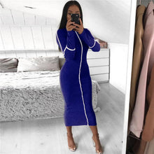 Load image into Gallery viewer, Simenual Casual Bodycon Women Long Dress Fashion Full Sleeve Striped Patchwork  Dresses Fashion Turtleneck Ladies Skinny Dresses