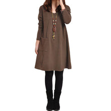 Load image into Gallery viewer, EaseHut Vintage Women Winter Dress V-neck Long Sleeve Loose Casual Fall 5XL Plus Size Dress Retro Ladies Autumn Tube Midi Dress