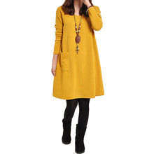 Load image into Gallery viewer, EaseHut Vintage Women Winter Dress V-neck Long Sleeve Loose Casual Fall 5XL Plus Size Dress Retro Ladies Autumn Tube Midi Dress