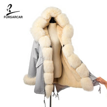 Load image into Gallery viewer, FURSARCAR 2019 Winter New Women Real Rabbit Fur Liner Parka Coats Female Jackets And Coats With Fox Fur Collar Hood Thick Coats