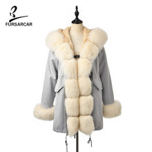 Load image into Gallery viewer, FURSARCAR 2019 Winter New Women Real Rabbit Fur Liner Parka Coats Female Jackets And Coats With Fox Fur Collar Hood Thick Coats