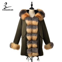 Load image into Gallery viewer, FURSARCAR 2019 Winter New Women Real Rabbit Fur Liner Parka Coats Female Jackets And Coats With Fox Fur Collar Hood Thick Coats