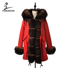 Load image into Gallery viewer, FURSARCAR 2019 Winter New Women Real Rabbit Fur Liner Parka Coats Female Jackets And Coats With Fox Fur Collar Hood Thick Coats