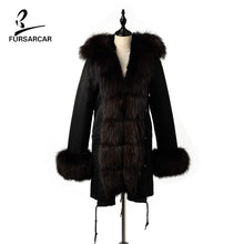 Load image into Gallery viewer, FURSARCAR 2019 Winter New Women Real Rabbit Fur Liner Parka Coats Female Jackets And Coats With Fox Fur Collar Hood Thick Coats