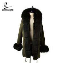 Load image into Gallery viewer, FURSARCAR 2019 Winter New Women Real Rabbit Fur Liner Parka Coats Female Jackets And Coats With Fox Fur Collar Hood Thick Coats