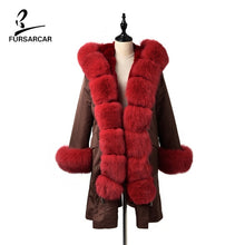 Load image into Gallery viewer, FURSARCAR 2019 Winter New Women Real Rabbit Fur Liner Parka Coats Female Jackets And Coats With Fox Fur Collar Hood Thick Coats