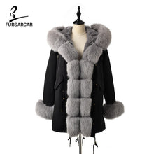 Load image into Gallery viewer, FURSARCAR 2019 Winter New Women Real Rabbit Fur Liner Parka Coats Female Jackets And Coats With Fox Fur Collar Hood Thick Coats