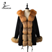 Load image into Gallery viewer, FURSARCAR 2019 Winter New Women Real Rabbit Fur Liner Parka Coats Female Jackets And Coats With Fox Fur Collar Hood Thick Coats