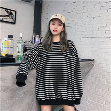 Load image into Gallery viewer, Hoodies Women Elastic Cuff Hem O-Neck Striped Loose Retro Chic Korean Style Harajuku Soft Trendy Sweatshirts Womens All-match