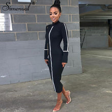 Load image into Gallery viewer, Simenual Casual Bodycon Women Long Dress Fashion Full Sleeve Striped Patchwork  Dresses Fashion Turtleneck Ladies Skinny Dresses