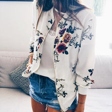Load image into Gallery viewer, Wuhaobo Fashion Retro Floral Print Women Coat Casual Zipper Up Bomber Jacket Ladies Casual Autumn Outwear Coats Women Clothing