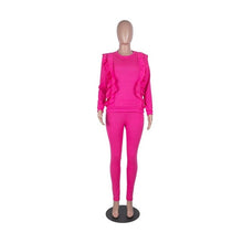 Load image into Gallery viewer, HAOYUAN Knitted Two Piece Set Tracksuit Women Long Sleeve Ruffle Top and Pant Fall Winter Clothing 2 Piece Outfits Matching Sets