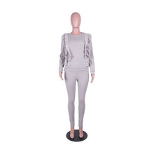 Load image into Gallery viewer, HAOYUAN Knitted Two Piece Set Tracksuit Women Long Sleeve Ruffle Top and Pant Fall Winter Clothing 2 Piece Outfits Matching Sets