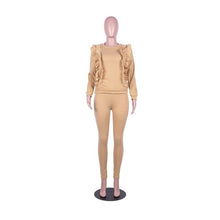 Load image into Gallery viewer, HAOYUAN Knitted Two Piece Set Tracksuit Women Long Sleeve Ruffle Top and Pant Fall Winter Clothing 2 Piece Outfits Matching Sets