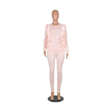 Load image into Gallery viewer, HAOYUAN Knitted Two Piece Set Tracksuit Women Long Sleeve Ruffle Top and Pant Fall Winter Clothing 2 Piece Outfits Matching Sets