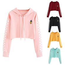 Load image into Gallery viewer, Women Tops Sweatshirt Pineapple Embroidered Gingham Plaid Hoodies Pullover Student