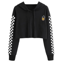 Load image into Gallery viewer, Women Tops Sweatshirt Pineapple Embroidered Gingham Plaid Hoodies Pullover Student