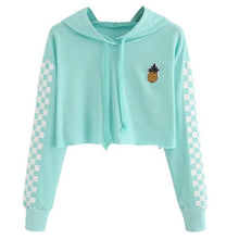 Load image into Gallery viewer, Women Tops Sweatshirt Pineapple Embroidered Gingham Plaid Hoodies Pullover Student