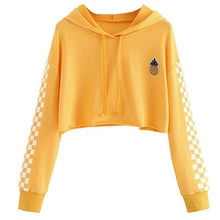 Load image into Gallery viewer, Women Tops Sweatshirt Pineapple Embroidered Gingham Plaid Hoodies Pullover Student