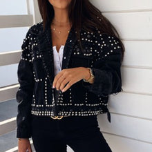 Load image into Gallery viewer, Winter Autumn Women Tops Harajuku Rivet Jacket Coat Short Jeans Jacket Basic Coats Outfit Long Sleeve Single-Breasted Jacket