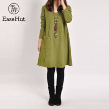 Load image into Gallery viewer, EaseHut Vintage Women Winter Dress V-neck Long Sleeve Loose Casual Fall 5XL Plus Size Dress Retro Ladies Autumn Tube Midi Dress