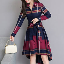 Load image into Gallery viewer, Vestido De Festa 2018 Autumn Elegant Asymmetrical Hem Dress Bodycon Long Sleeve Turn-down Collar Party Plaid Dresses Plus Size