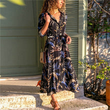 Load image into Gallery viewer, Summer Long Dress Women Floral Print Boho Chiffon Dress Long Sleeve Turn Down Collar Shirt Dress Ladies Casual Dresses Vestidos