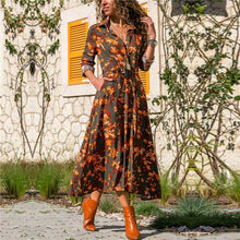 Load image into Gallery viewer, Summer Long Dress Women Floral Print Boho Chiffon Dress Long Sleeve Turn Down Collar Shirt Dress Ladies Casual Dresses Vestidos