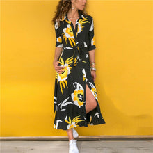 Load image into Gallery viewer, Summer Long Dress Women Floral Print Boho Chiffon Dress Long Sleeve Turn Down Collar Shirt Dress Ladies Casual Dresses Vestidos