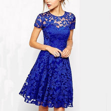 Load image into Gallery viewer, Sexy Print O-Neck Lace Dresses Women Vintage Short Sleeve Hollow Out Summer Dress Female Fashion A-Line Party Dress For Ladies