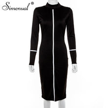 Load image into Gallery viewer, Simenual Casual Bodycon Women Long Dress Fashion Full Sleeve Striped Patchwork  Dresses Fashion Turtleneck Ladies Skinny Dresses